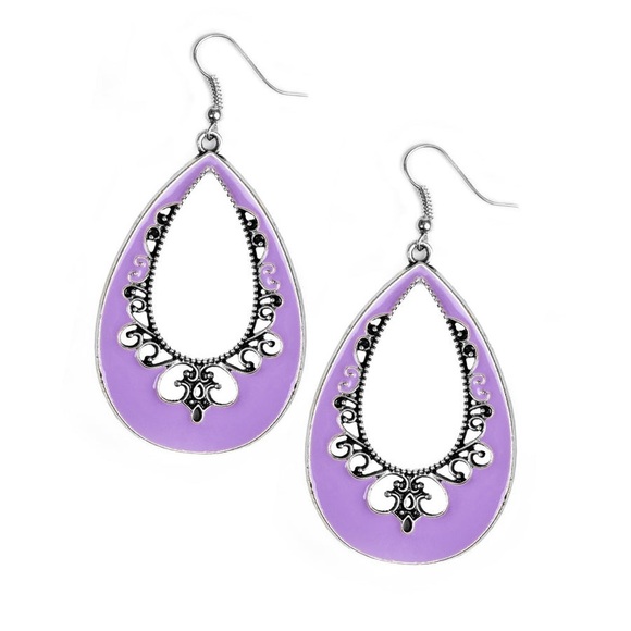 Purple Teardrop Earrings - Picture 2 of 6